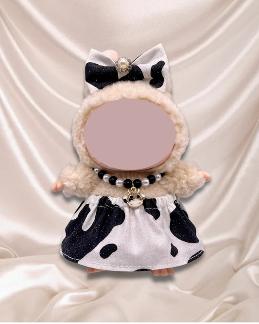 Handmade Monster Doll Plushie Keychain Cow Print Clothing Set