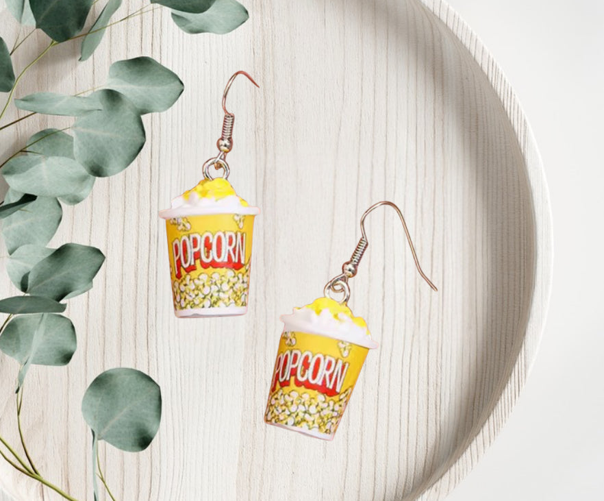 Popcorn Food Bowl Design Earrings