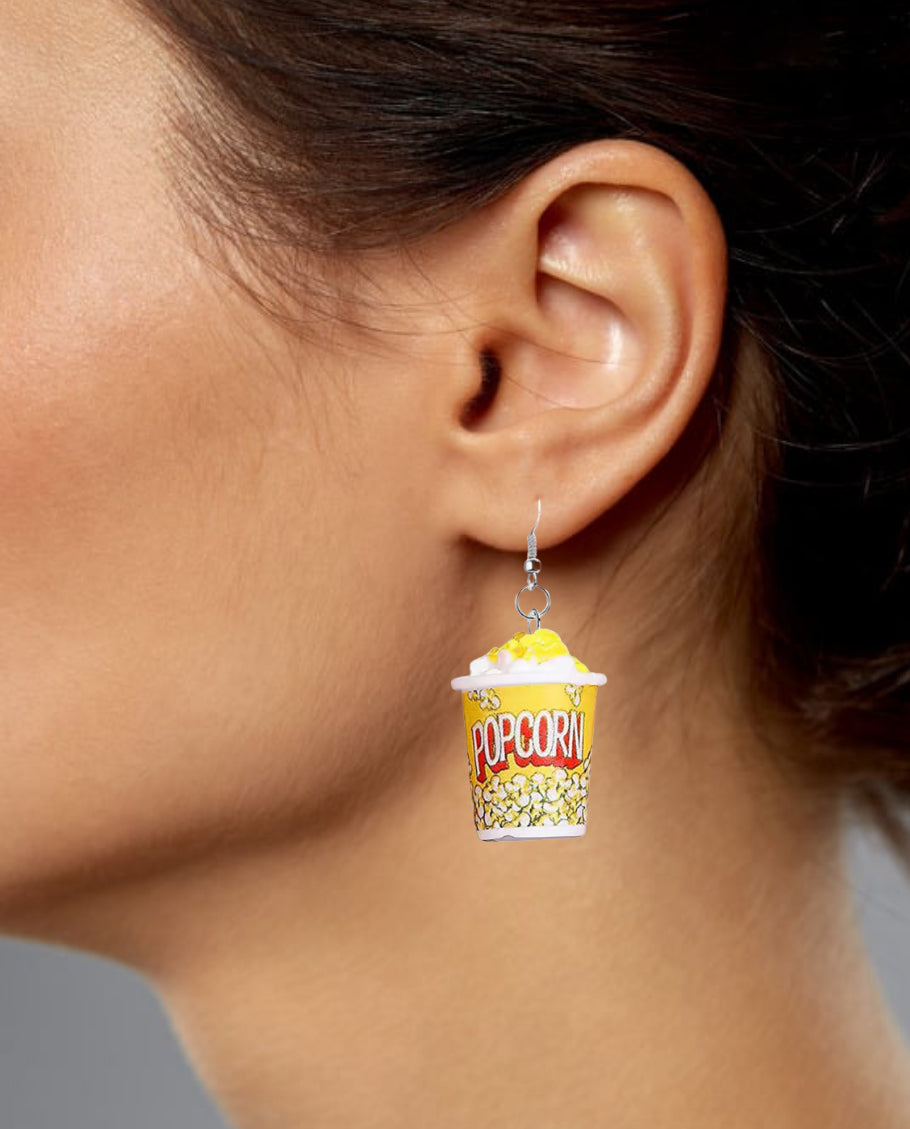Popcorn Food Bowl Design Earrings