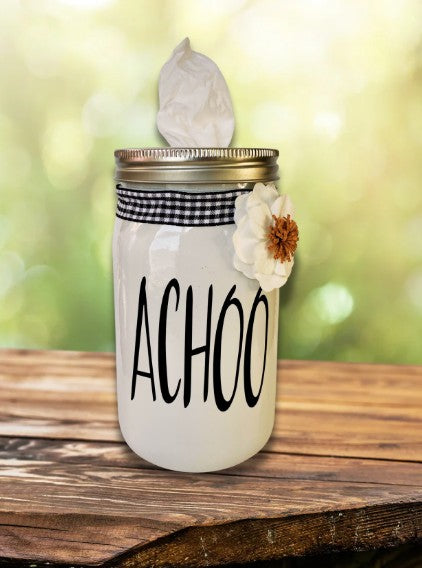 White "Achoo" Mason Tissue Jar