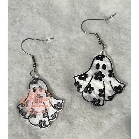 Halloween Ghost Flowered Acrylic Pearl Earrings