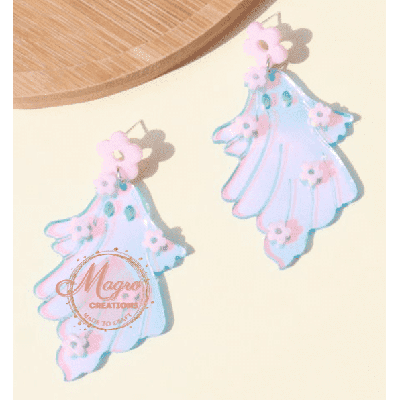Halloween Holographic Flower Ghost Acrylic Earrings